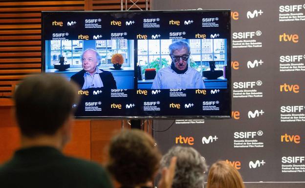 Woody Allen y el actor Wallace Shawn presentaron virtualmente desde Nueva York la película 'Rifkin's Festival', rodada en San Sebastián y que ayer abrió el festival donostiarra.