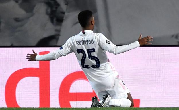 Rodrygo Goes celebra su gol clave ante el Inter. 