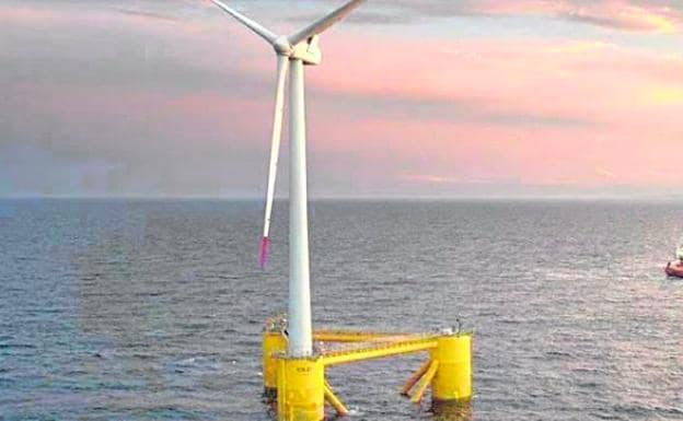 Imagen de un aerogenerador flotante que encabeza el proyecto inicial de Ocean Winds para crear en la isla el mayor parque eólico marino de España. / C7