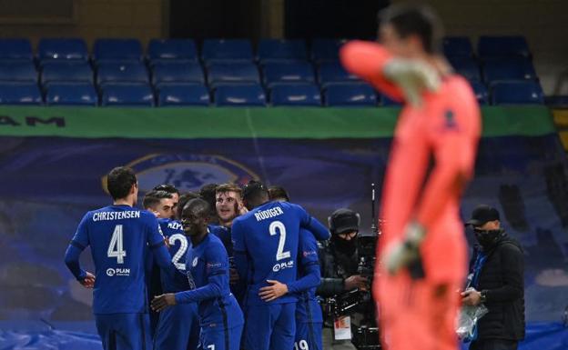 Los jugadores del Chelsea celebran el 1-0 marcado por Werner. /AFP