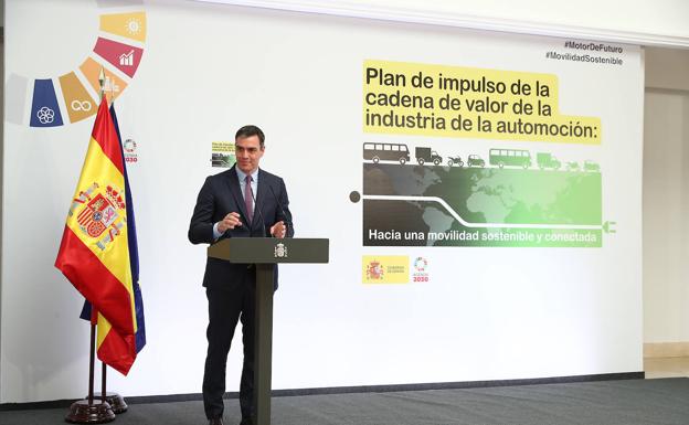 El presidente del Gobierno, Pedro Sánchez, en la presentación del PERTE del coche eléctrico. 