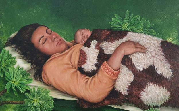 Acrílico Guanche-aborigen-maternidad de Zoraida Rodríguez para la exposición . 