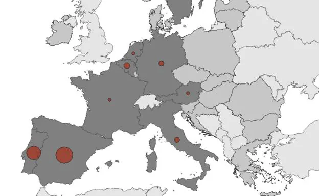 Countries in the European Union where cases of monkeypox have been confirmed.