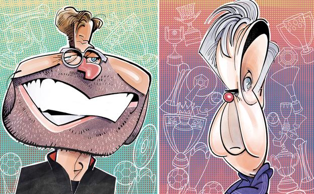 Caricaturas de Jürgen Klopp y Carlo Ancelotti. /Joaquín Aldeguer