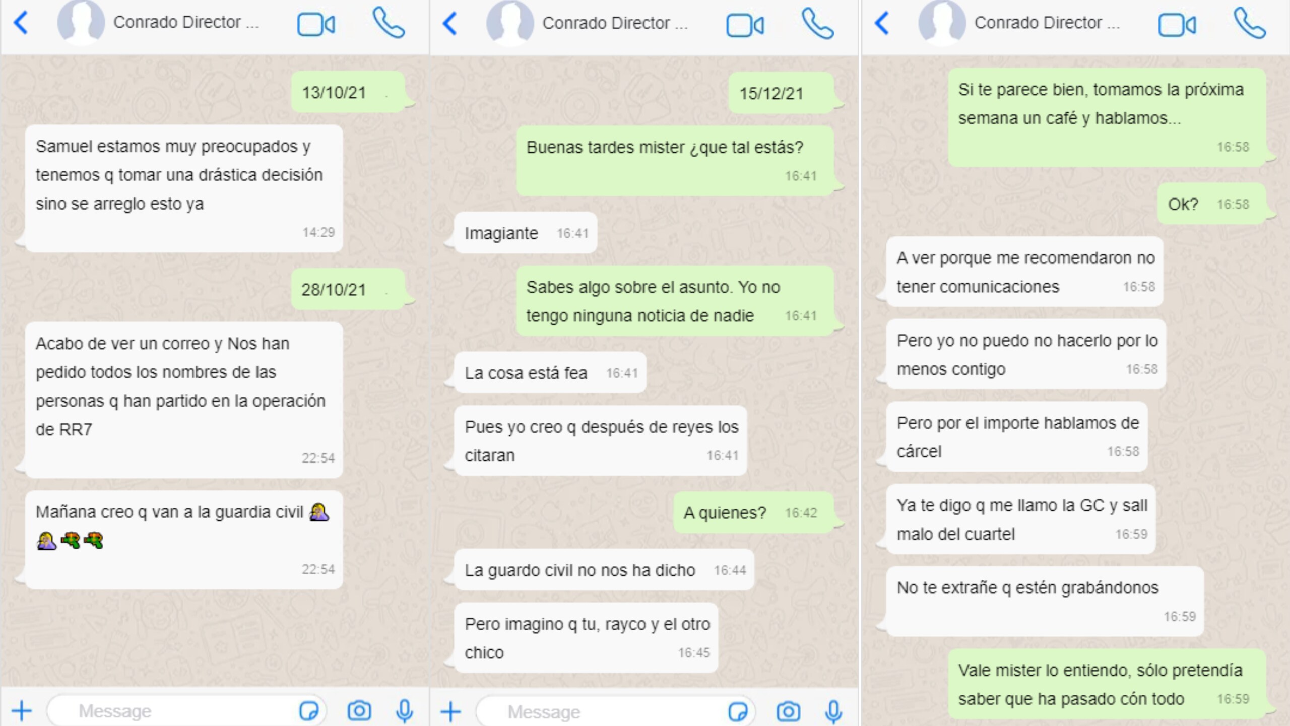 Recreación de las conversaciones mantenidas vía Whatsapp entre Conrado Domínguez y el comisionista Samuel Machín.