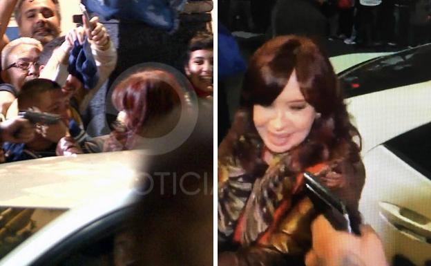 En las dos imágenes de vídeo se aprecia cómo el agresor apunta con su pistola a Kirchner, a escasos metros de su rostro/