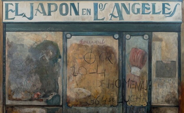 'El Japón en Los Ángeles', detalle del óleo pintado por Avia en 1995. /Colección Familia Muñoz Avia